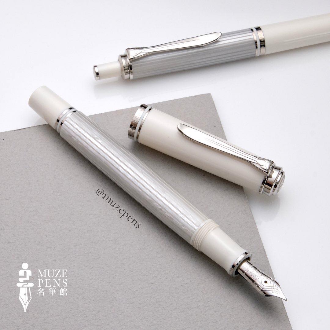Pelikan M405 Fountain Pen - Silver & White