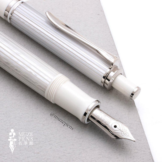 Pelikan M405 Fountain Pen - Silver & White