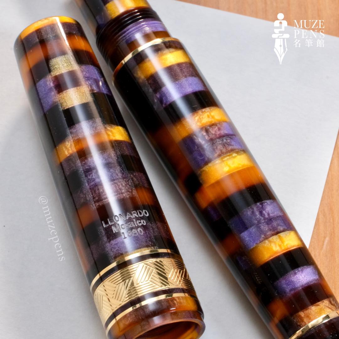 Leonardo Officina Italiana Momento Zero Grande Mosaico Fountain Pen - Sea Anemone, Gold Trim