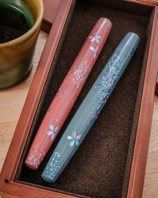 Cypress Urushi Raden Fountain Pen – Sakura Snow 櫻雪素髹 - Beryl Green