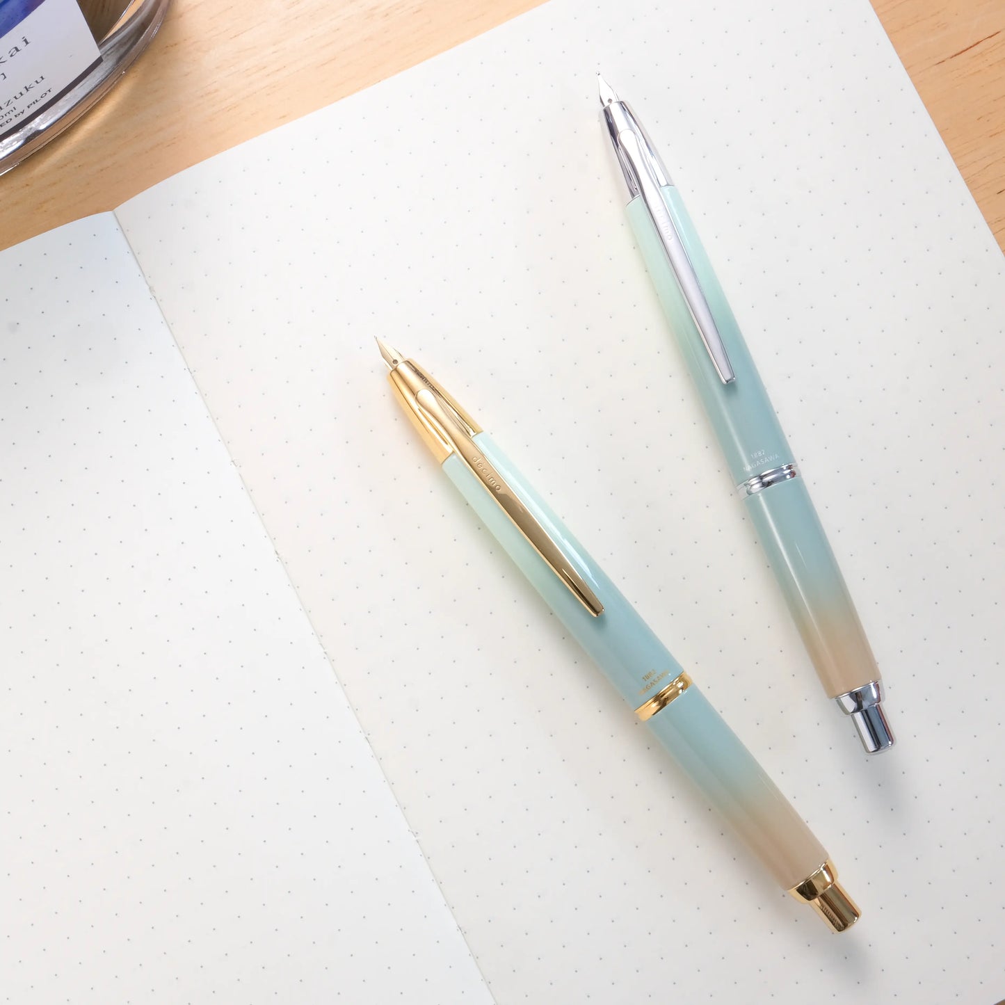 Nagasawa Capless Fountain Pen - Kobe Gradation Higashi-Kawasaki Harbor-Mint - Silver Trim (Limited Edition)