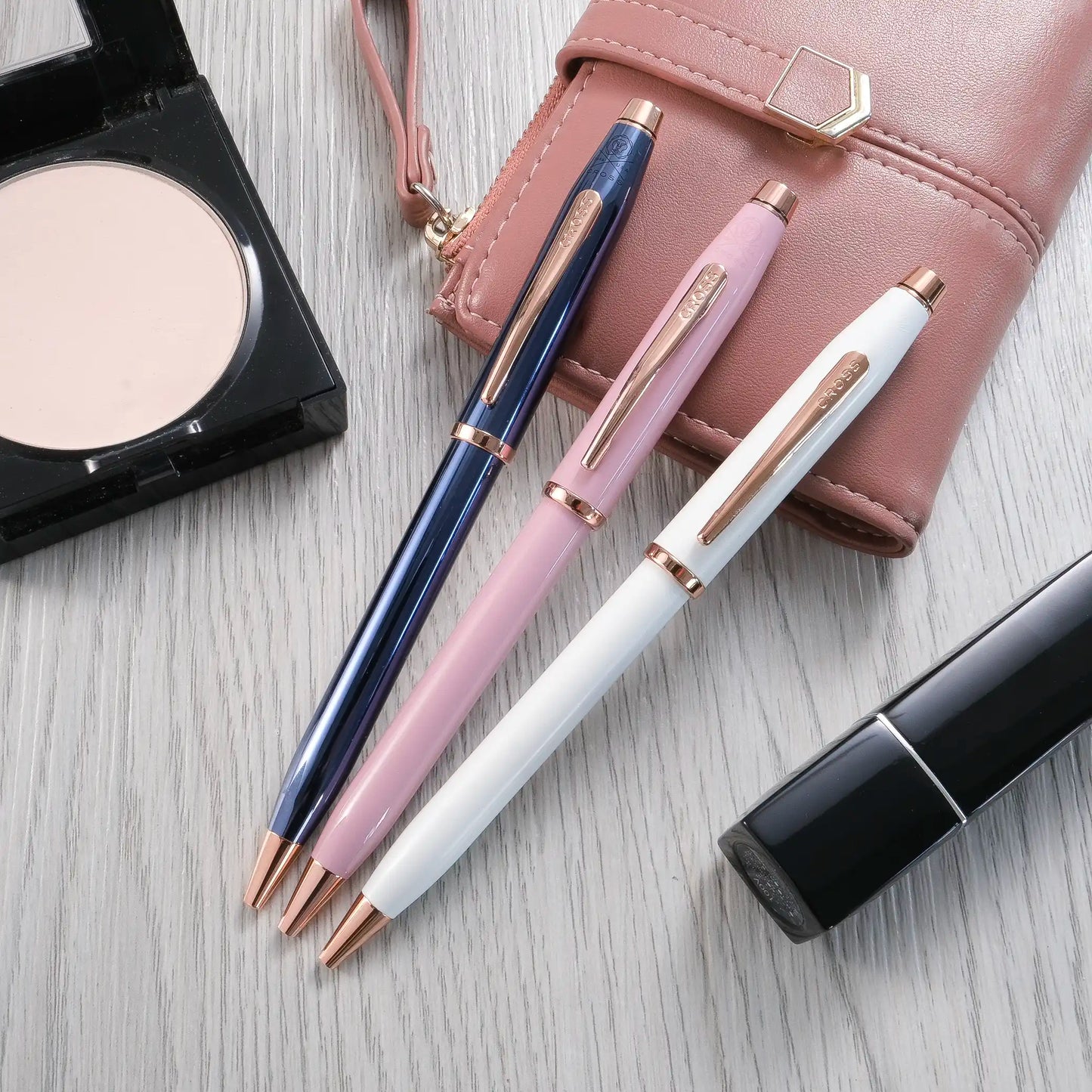 Cross Century II Ballpoint Pen - Pearlescent White Lacquer with Rose Gold Trim