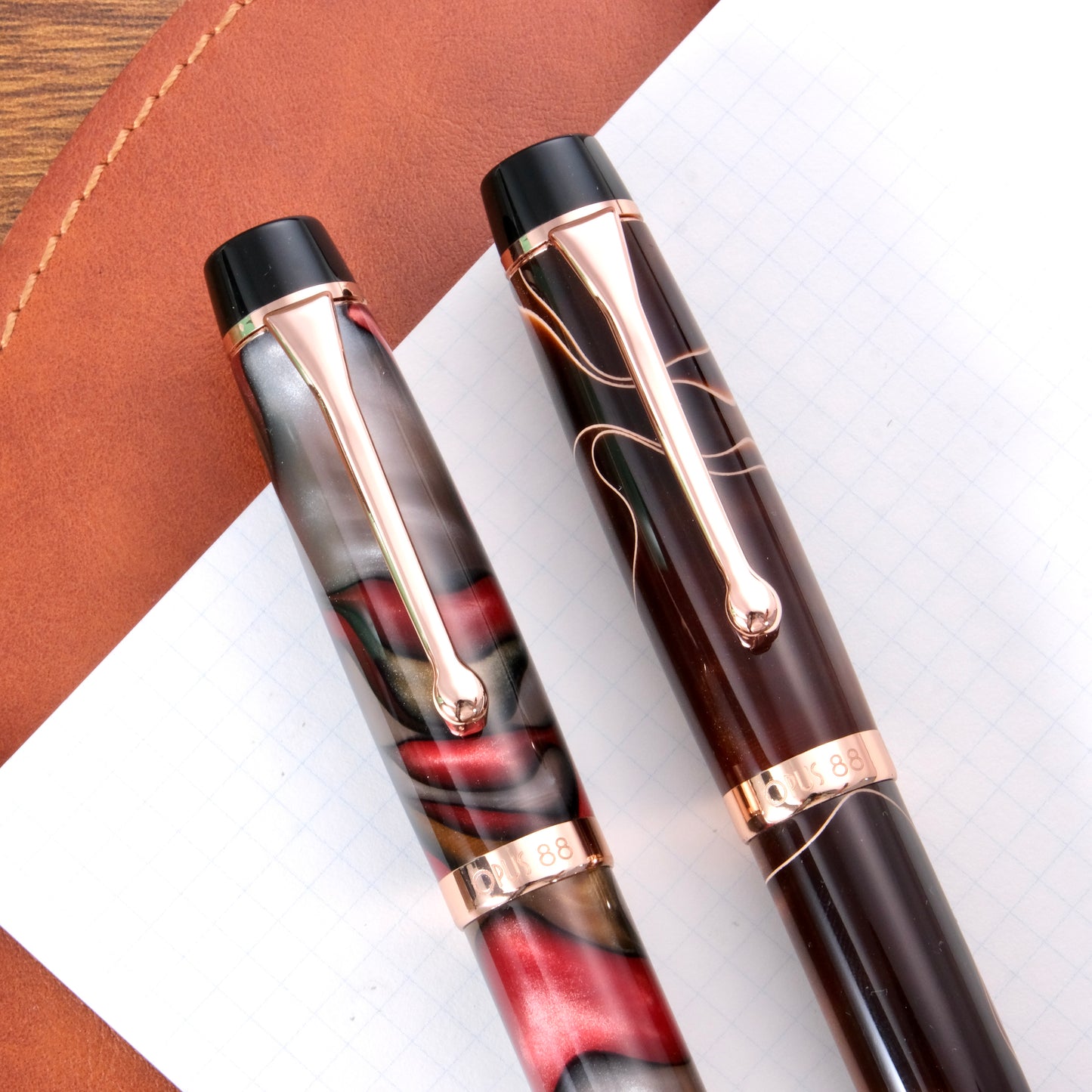 Opus 88 Harmony Eyedropper Fountain Pen - Red & Gray