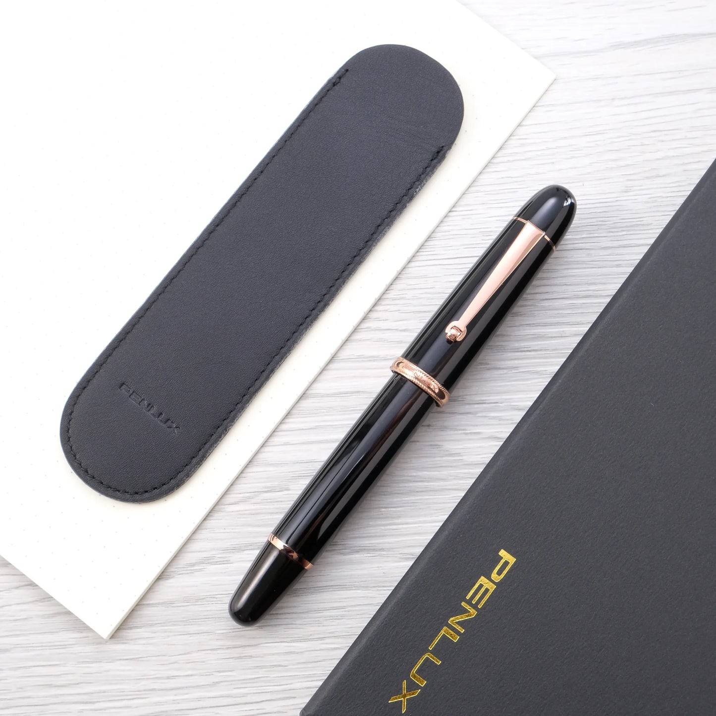 Penlux x Muze Pens Masterpiece Grande Fountain Pen - Ebonite Ultra Black Reserva, Rose Gold (2021 Limited Edition)