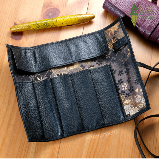 TACCIA Kin-ran x Leather 5 Slot Pen Roll Case - Black