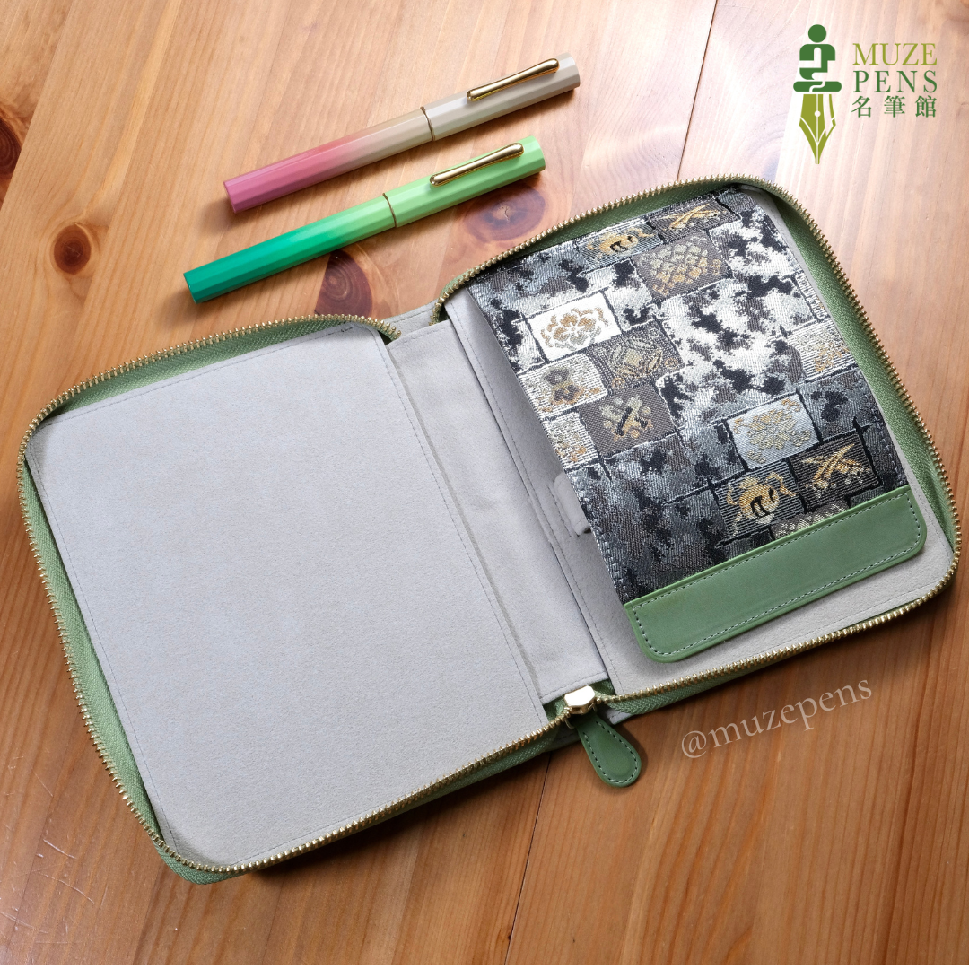 TACCIA Kin-ran x Leather 5 Slot Zipper Pen Case - Light Green