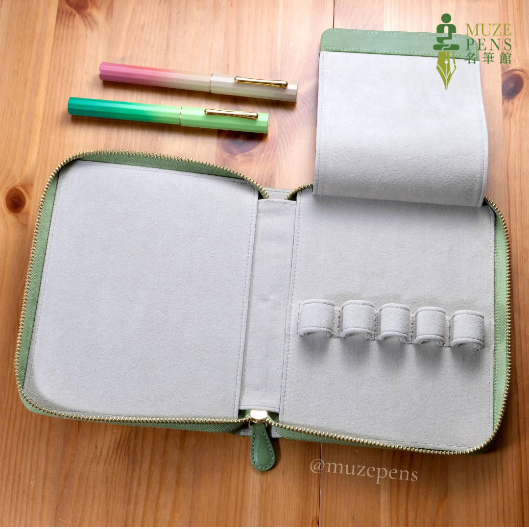 TACCIA Kin-ran x Leather 5 Slot Zipper Pen Case - Light Green