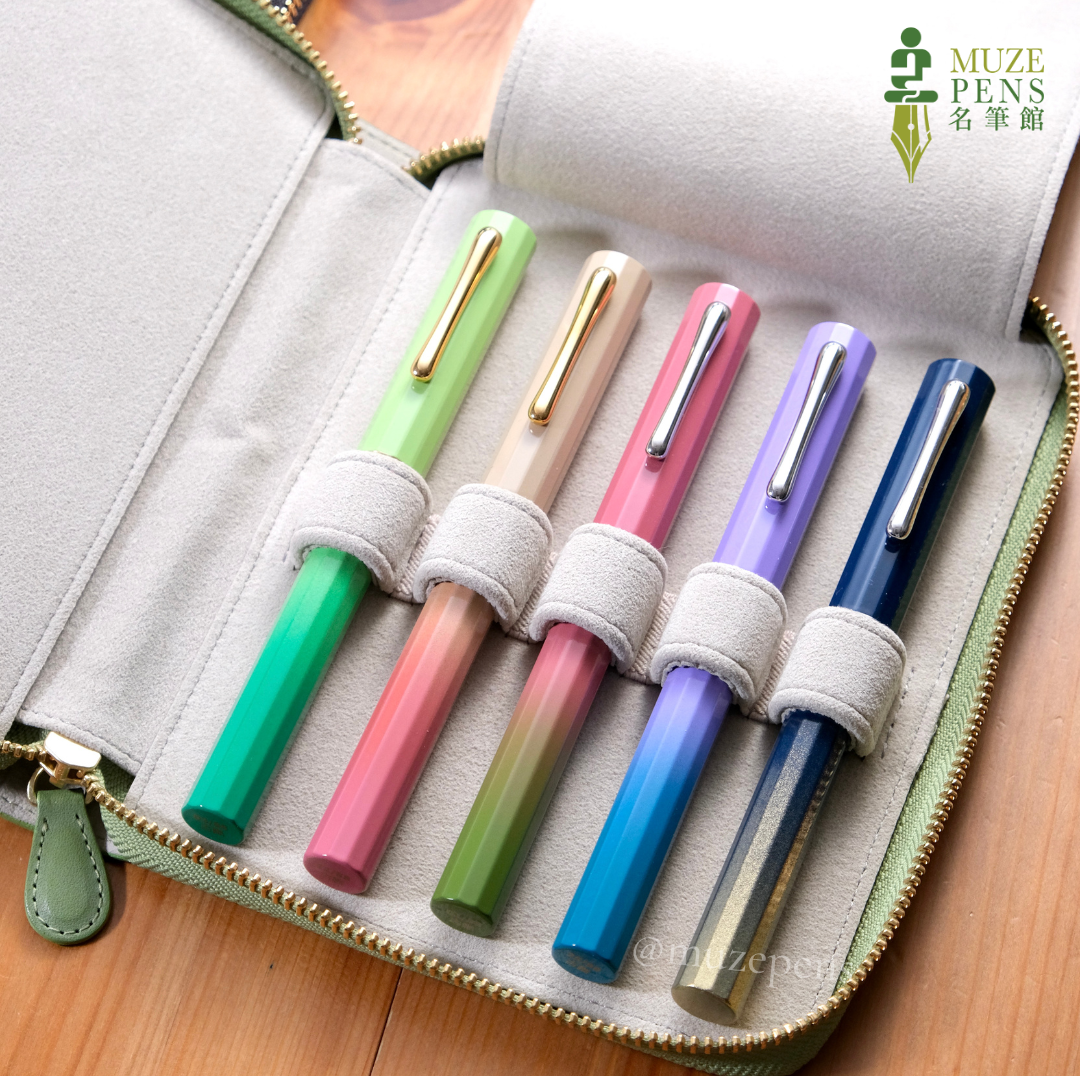 TACCIA Kin-ran x Leather 5 Slot Zipper Pen Case - Light Green