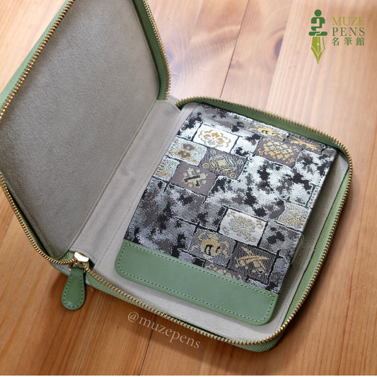 TACCIA Kin-ran x Leather 5 Slot Zipper Pen Case - Light Green