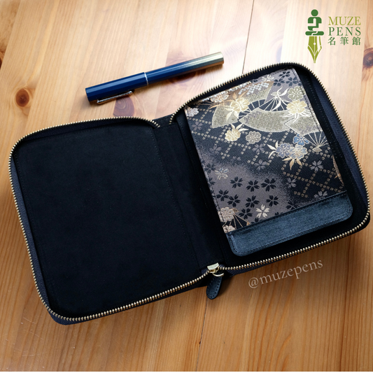 TACCIA Kin-ran x Leather 5 Slot Zipper Pen Case - Black