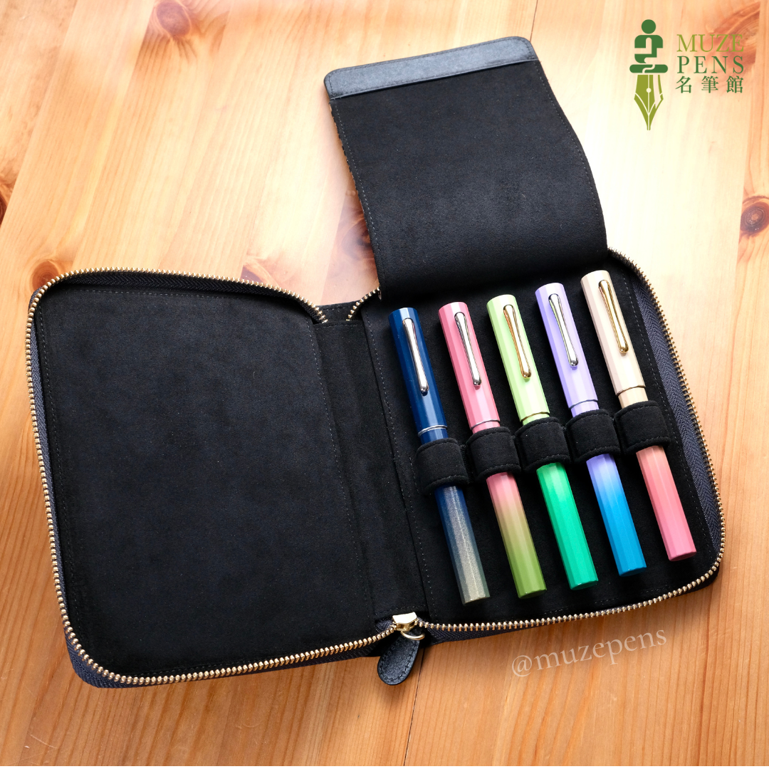 TACCIA Kin-ran x Leather 5 Slot Zipper Pen Case - Black