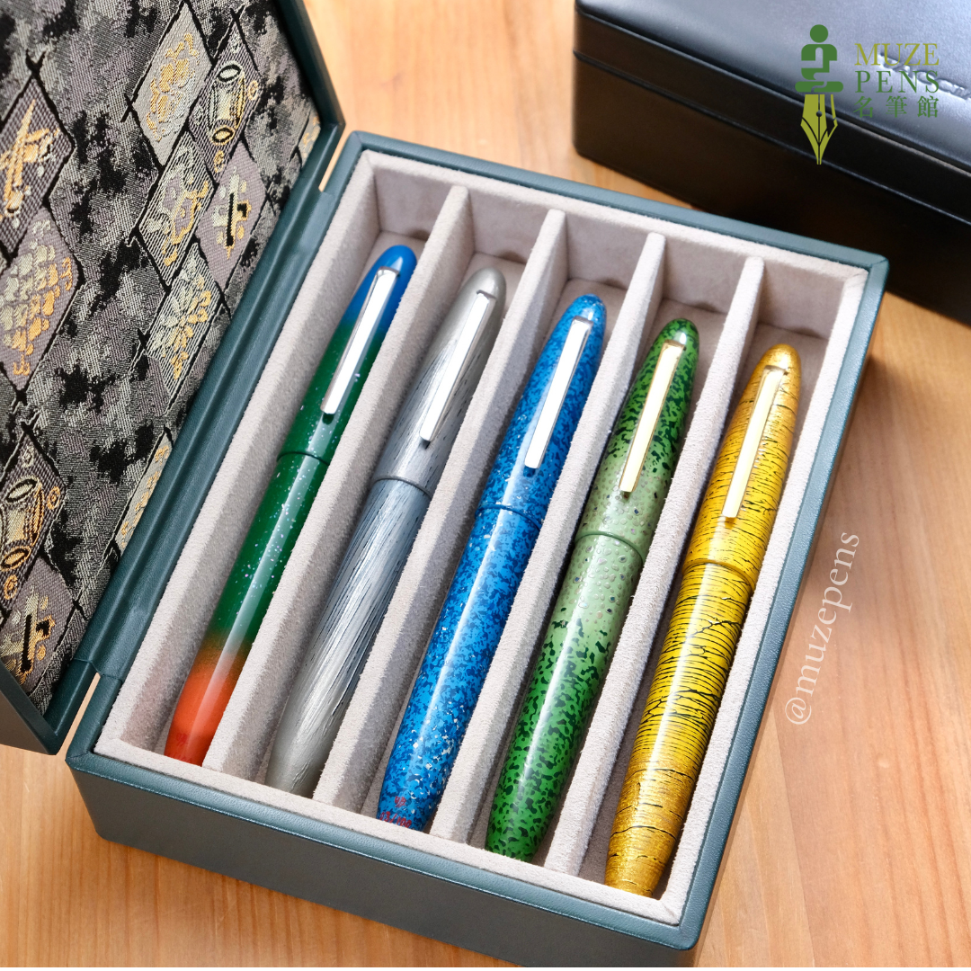 TACCIA Kin-ran x Leather 5 Slot Pen Storage Box - British Green