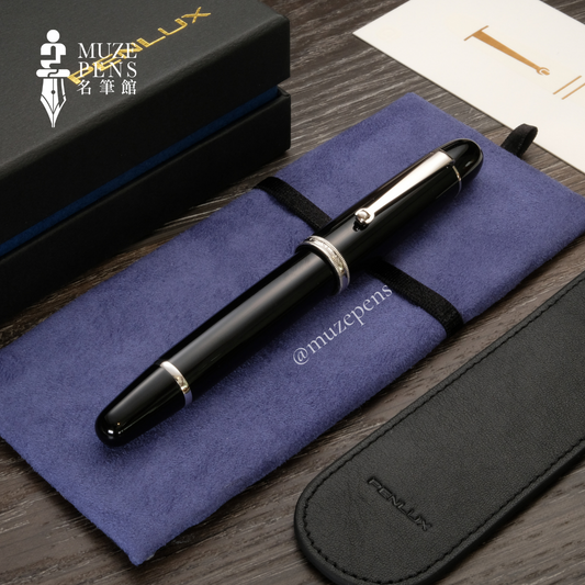 Penlux x Muze Pens Masterpiece Grande Fountain Pen - Ebonite Ultra Black Reserva, Rhodium (2021 Limited Edition)