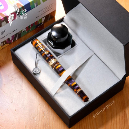 Leonardo Officina Italiana Momento Zero Grande Mosaico Fountain Pen  - Sea Anemone, Gold Trim
