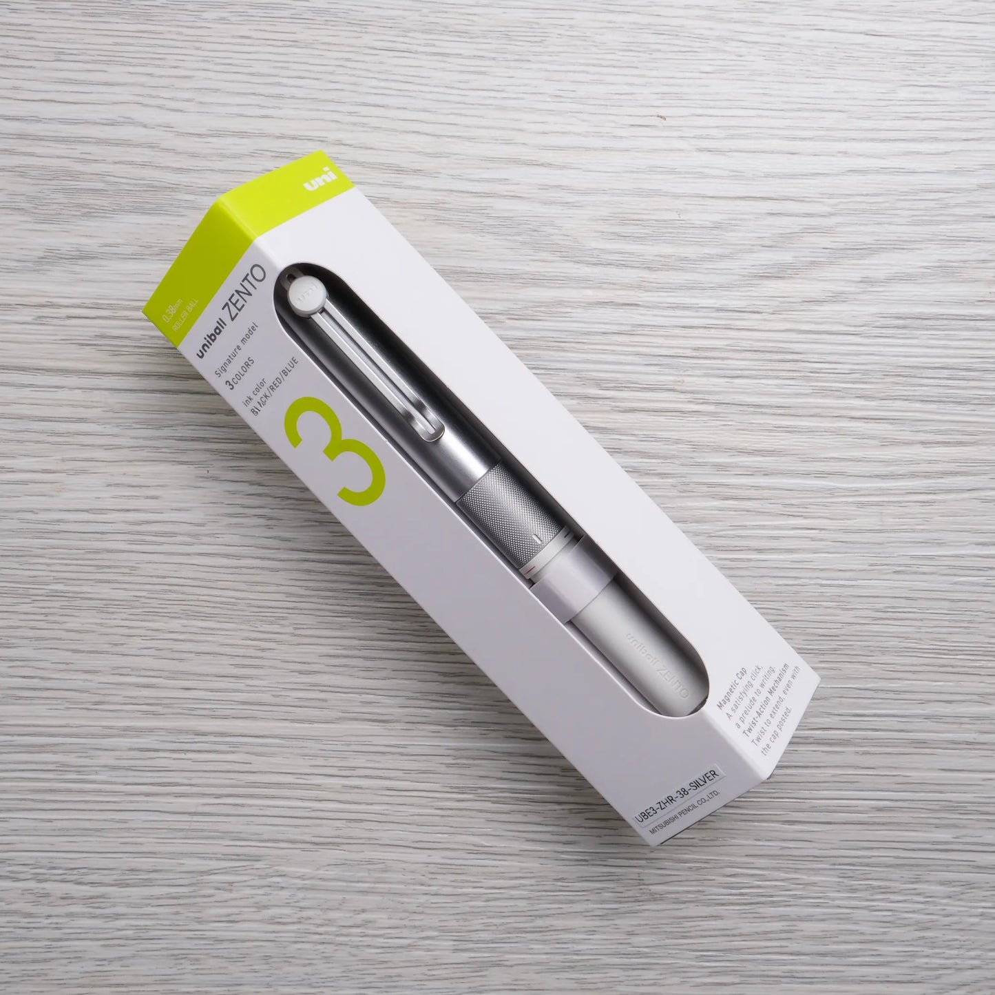 Uni-ball Zento Signature Retractable 3-Color Ballpoint Pen, Silver 0.38mm