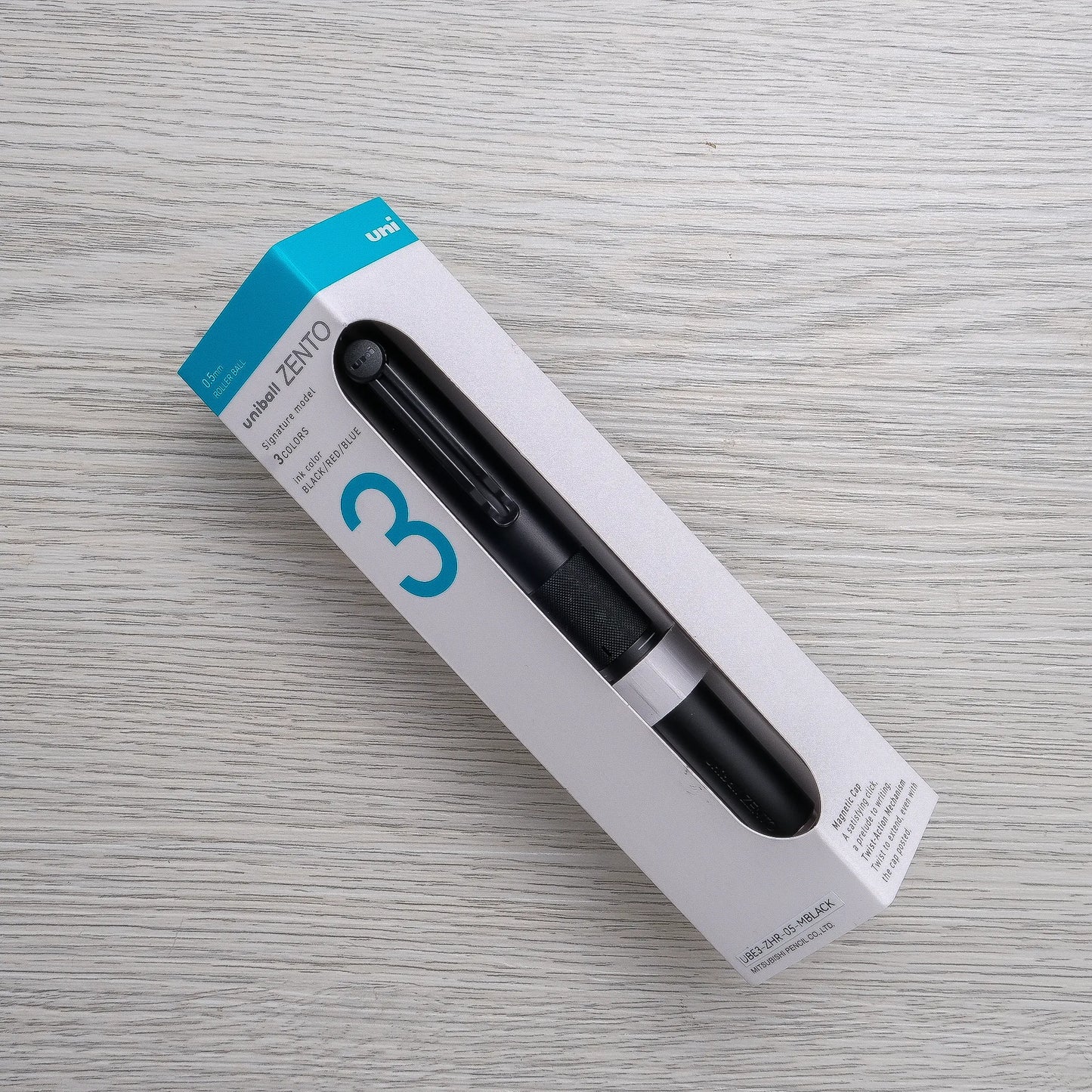 Uni-ball Zento Signature Retractable 3-Color Ballpoint Pen, Matte Black 0.5mm