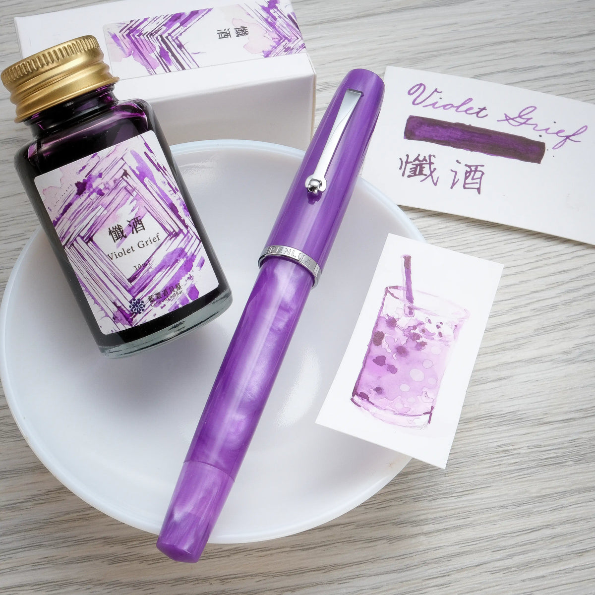 Penlux x Lennon Tool Bar Concerto Fountain Pen & Ink Set - Amethyst