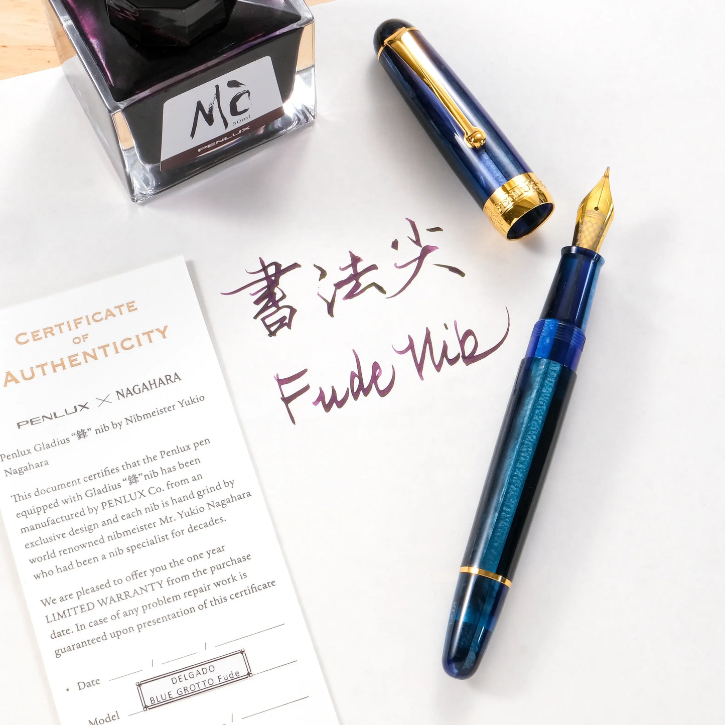 [PRE-ORDER] Penlux x Nagahara Delgado Gladius Blue Grotto Fountain Pen with Fude Nib (Special Edition)