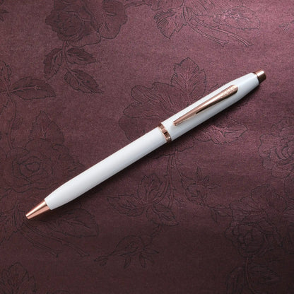Cross Century II Ballpoint Pen － Pearlescent White Lacquer with Rose Gold Trim