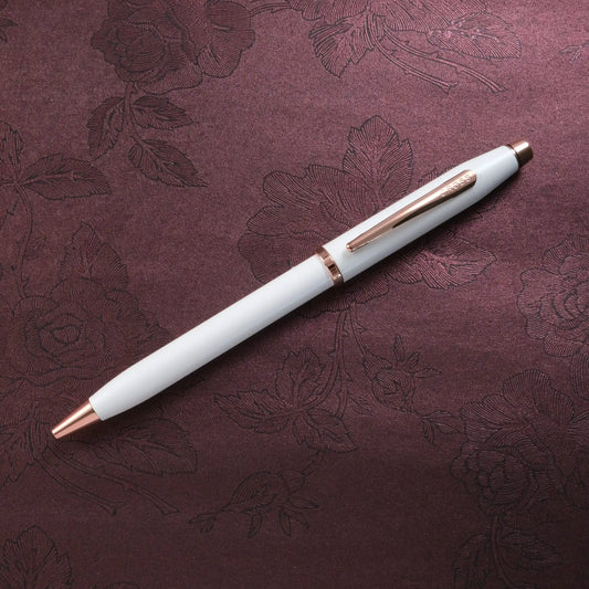 Cross Century II Ballpoint Pen － Pearlescent White Lacquer with Rose Gold Trim