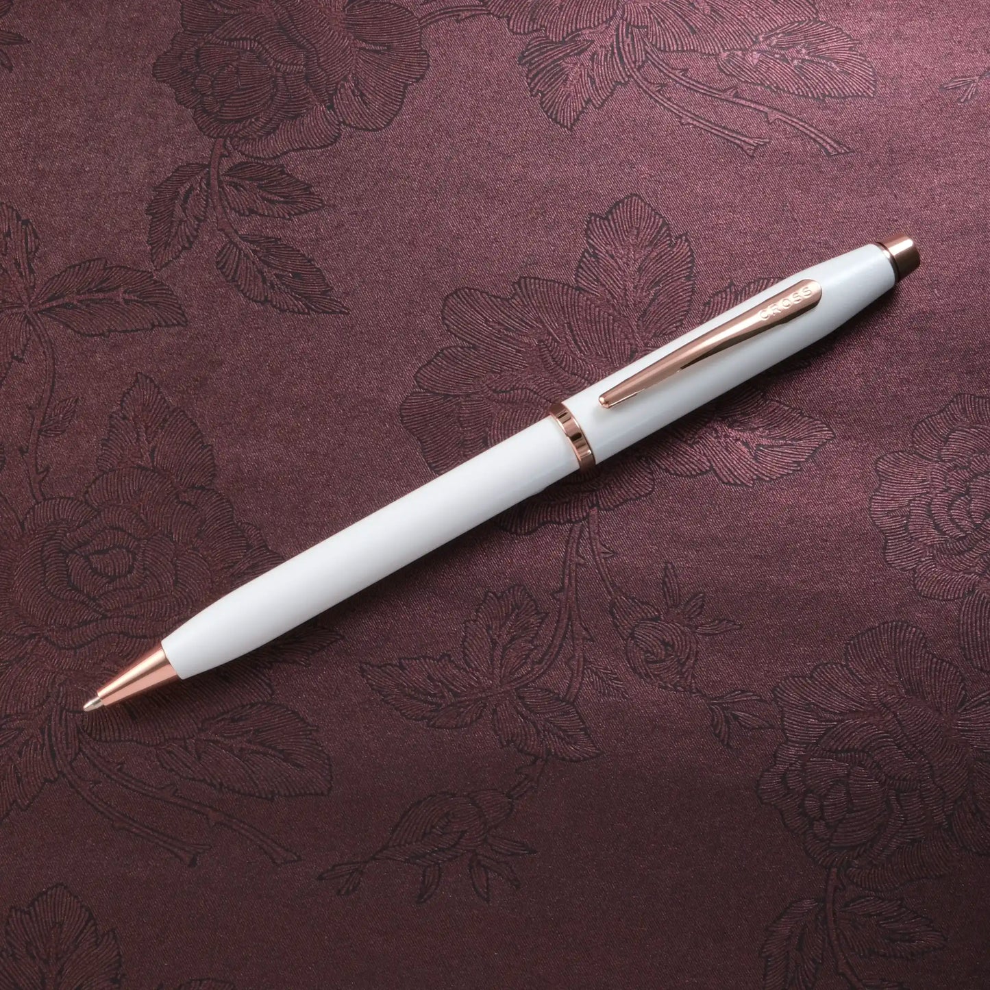 Cross Century II Ballpoint Pen － Pearlescent White Lacquer with Rose Gold Trim