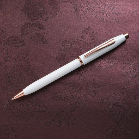 Cross Century II Ballpoint Pen － Pearlescent White Lacquer with Rose Gold Trim