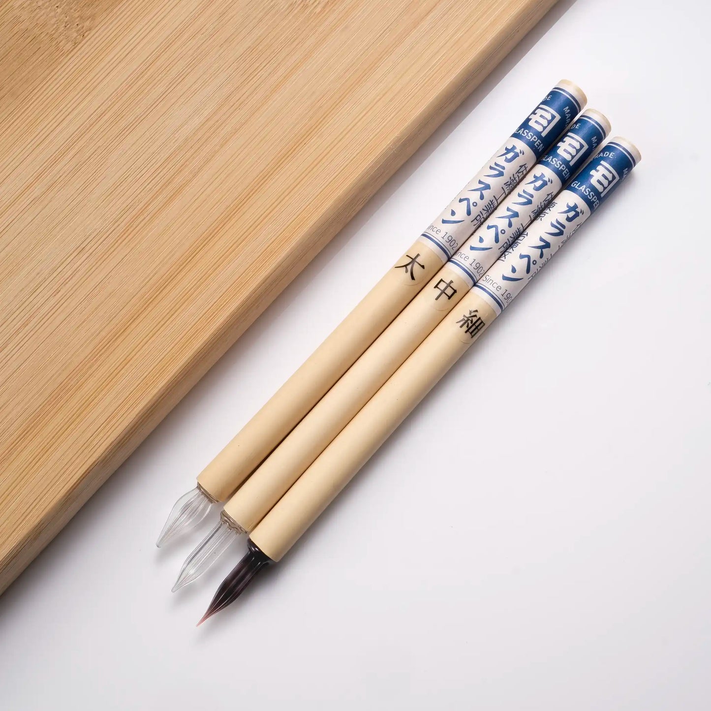 Sase Kogyosho 佐瀨工業所 Bamboo Glass Pen 3-Piece Set (Dark Amber)