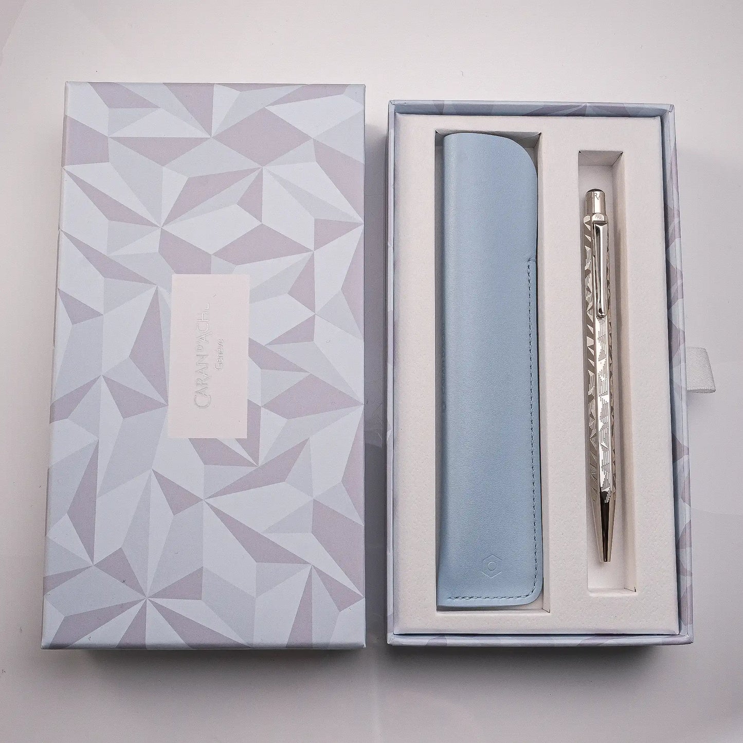 Caran d'Ache Ecridor Alpine Frost Ballpoint Pen & Polar Blue Leather Case Set