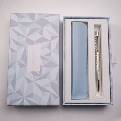 Caran d'Ache Ecridor Alpine Frost Ballpoint Pen & Polar Blue Leather Case Set