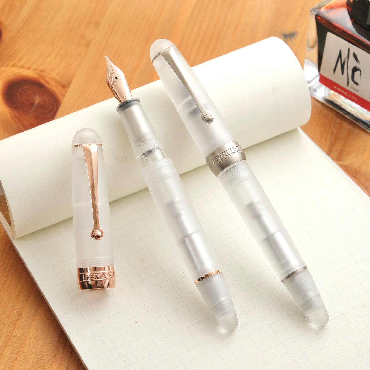 Penlux Masterpiece Delgado Demo Matte Fountain Pen - Rose Gold
