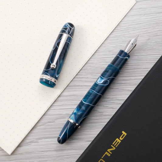 Penlux Masterpiece Grande Fountain Pen - Blue Swirl