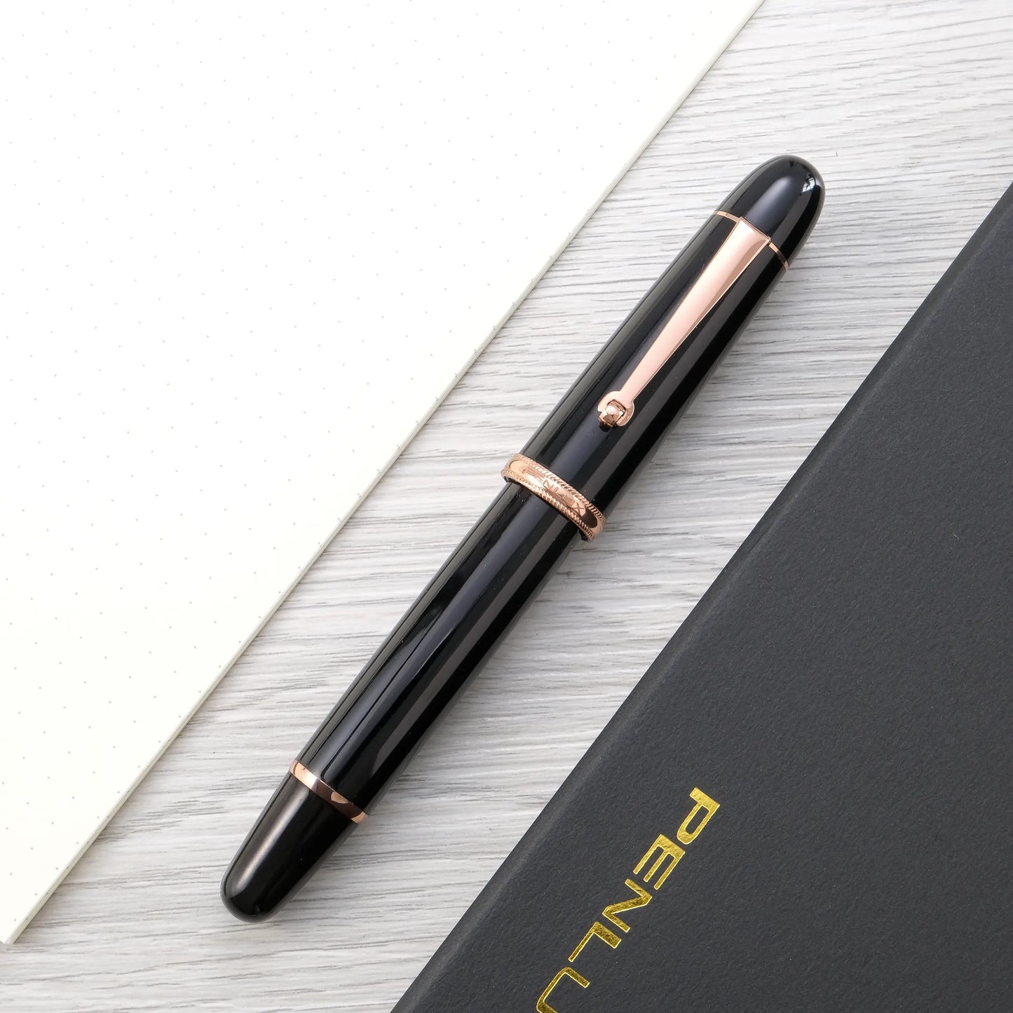 Penlux x Muze Pens Masterpiece Grande Fountain Pen - Ebonite Ultra Black Reserva, Rose Gold (2021 Limited Edition)