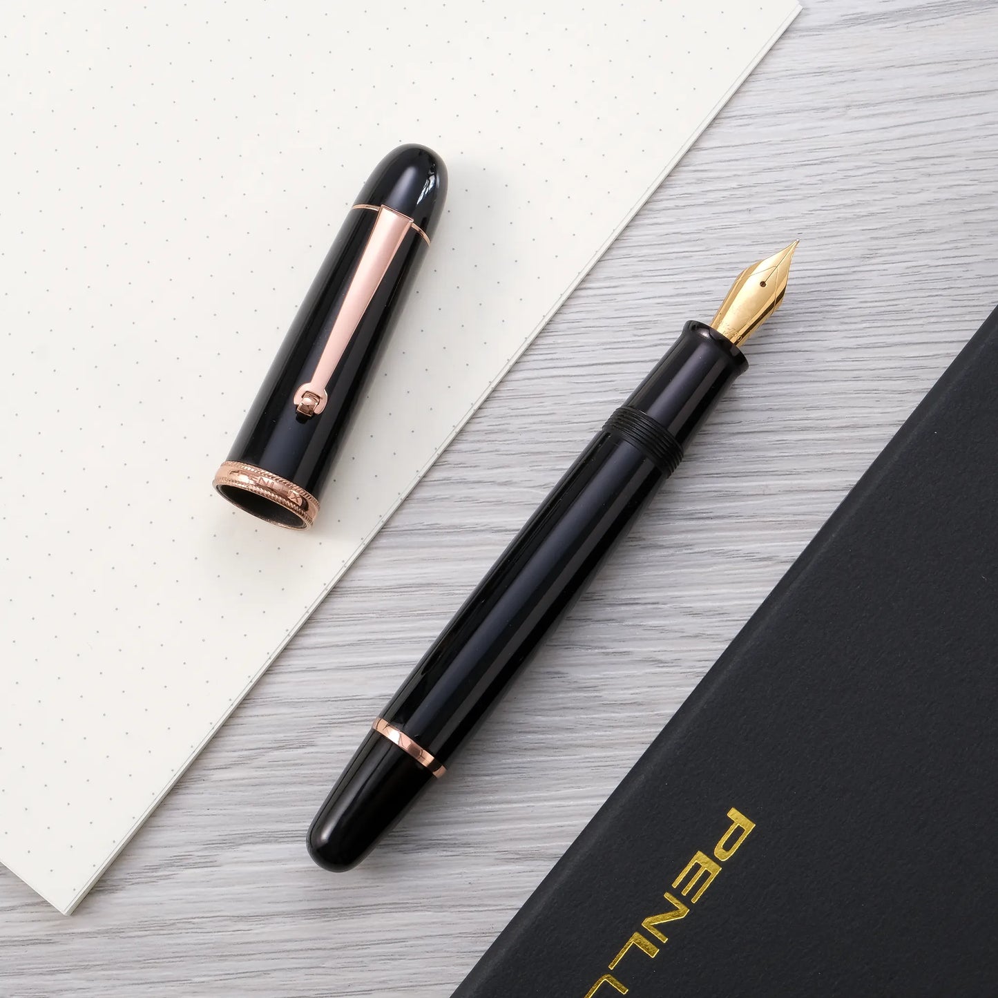 Penlux x Muze Pens Masterpiece Grande Fountain Pen - Ebonite Ultra Black Reserva, Rose Gold (2021 Limited Edition)