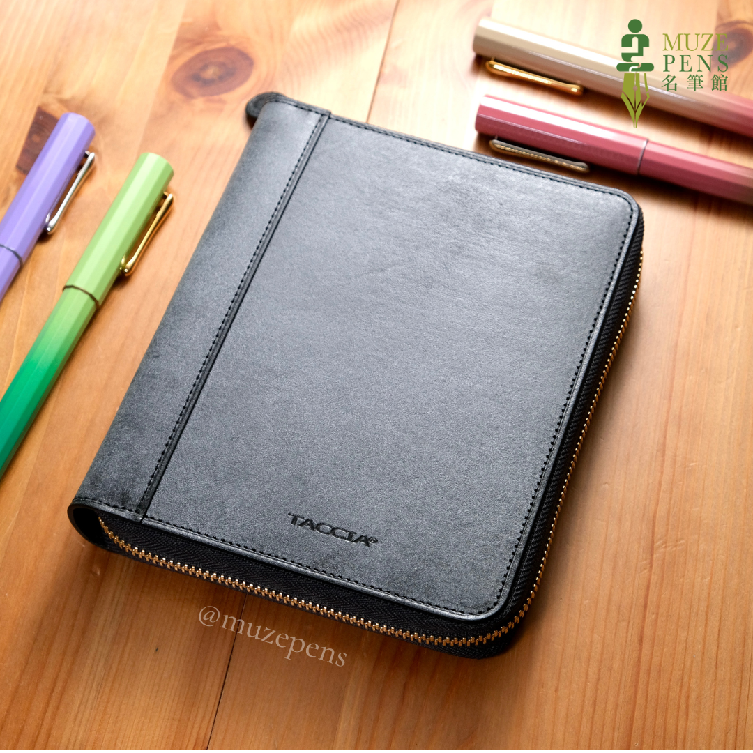 TACCIA Kin-ran x Leather 5 Slot Zipper Pen Case - Black