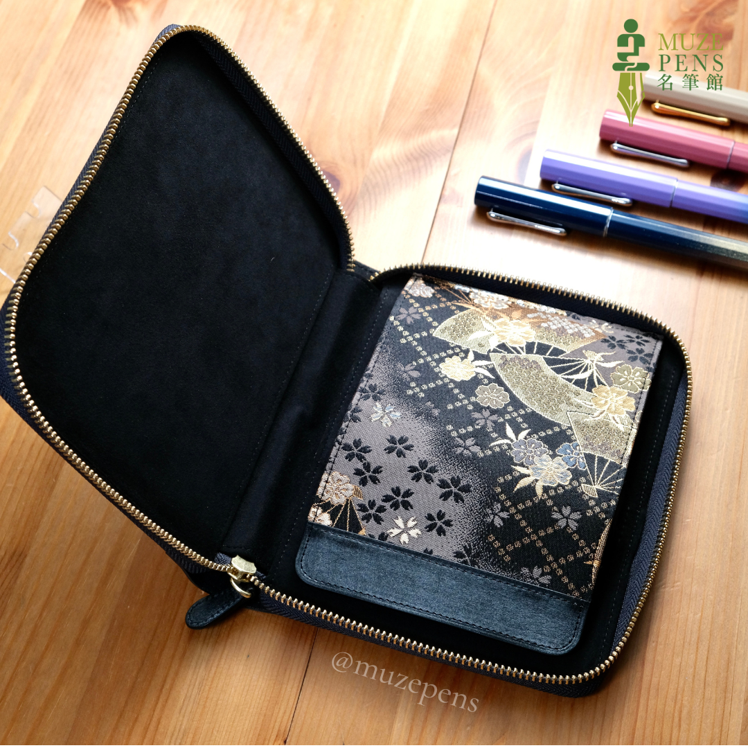 TACCIA Kin-ran x Leather 5 Slot Zipper Pen Case - Black