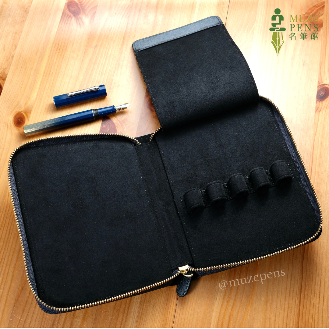 TACCIA Kin-ran x Leather 5 Slot Zipper Pen Case - Black
